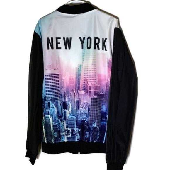 Forever 21 Girls NYC Graphic Bomber Jacket Size 13/14 - Picture 4 of 8